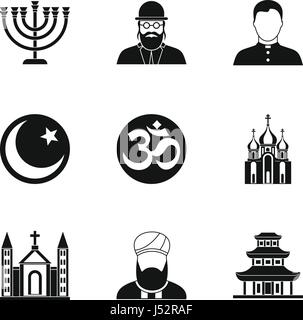 Beliefs icons set, simple style Stock Vector