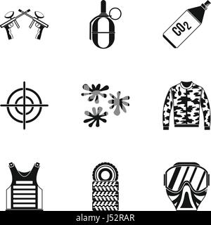 Paintball icons set, simple style Stock Vector