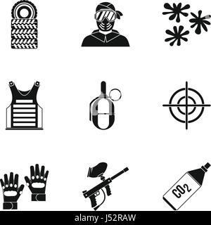 Paintball club icons set, simple style Stock Vector