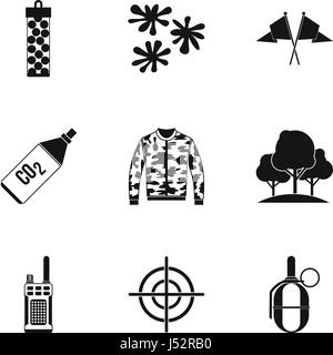 Outfit paintball icons set, simple style Stock Vector