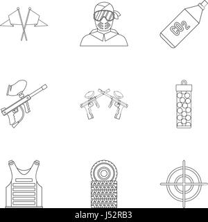 Paintball club icons set, outline style Stock Vector
