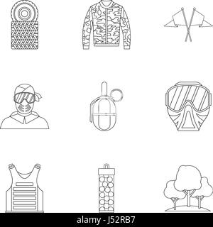 Outfit paintball icons set, outline style Stock Vector