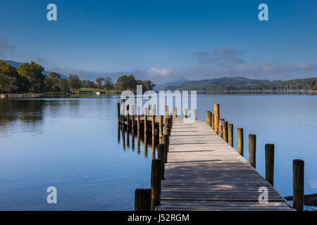 A jetty at the northern tip of Coniston Water, near Monk Coniston, Near Coniston, Lake District, Cumbria Stock Photo