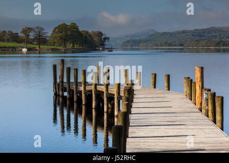 A jetty at the northern tip of Coniston Water, near Monk Coniston, Near Coniston, Lake District, Cumbria Stock Photo