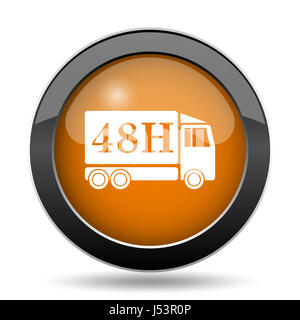 48H delivery truck icon. 48H delivery truck website button on white background. Stock Photo