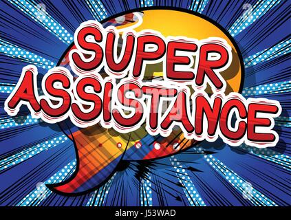 Super Assistance - Comic book style word on abstract background. Stock Vector
