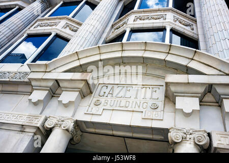 Little Rock Arkansas,West Third 3rd Street,Gazette building,1908,architecture façade,columns,ornate,detail,close up,close up,details,entrance,front,AR Stock Photo