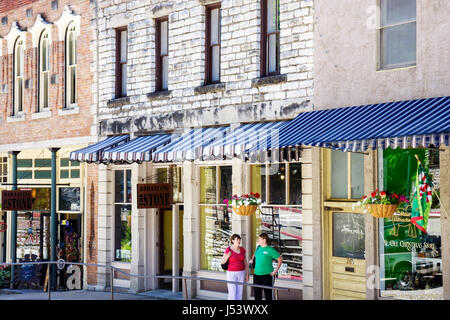 Eureka Springs Arkansas,Ozark Mountains,buildings,city skyline,renovated,shopping shopper shoppers shop shops market markets marketplace buying sellin Stock Photo