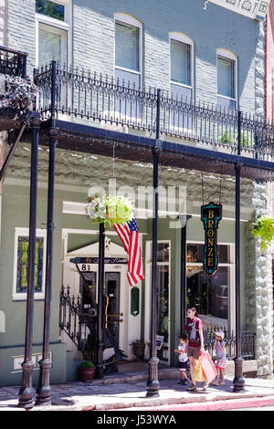 Eureka Springs Arkansas,Ozark Mountains,Spring Street,building,renovated,shopping shopper shoppers shop shops market markets marketplace buying sellin Stock Photo