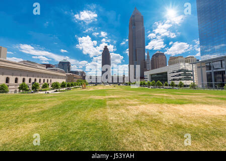 Cleveland Downtown from Erieview Plaza in morning time Stock Photo