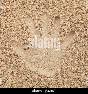 Hand in sand on beach Stock Photo