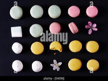 Colorful macaroons marshmallows with flowers Stock Photo