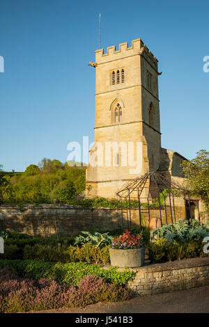 Spring afternoon at St Michael's church in the Cotswold village of Buckland, Gloucestershire. Stock Photo