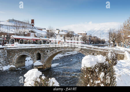 paving stones bridge and bistrica river of prizren, Kosovo at winter season Stock Photo