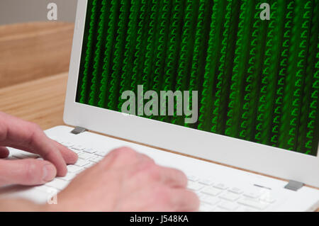 Hacked computer with ransomware virus on network Stock Photo
