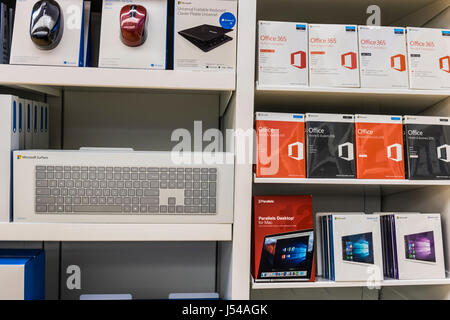 Cincinnati - Circa May 2017: Surface accesories and Office 365 software at a Microsoft Retail Technology Store VII Stock Photo