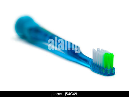 Close Up of Blue Toothbrush Isolated on White Background. Stock Photo