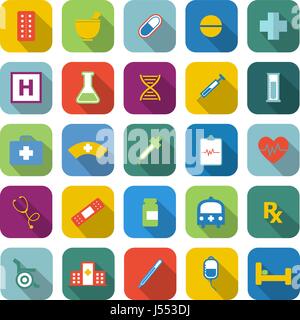 Pharmacy color icons with long shadow, stock vector Stock Vector