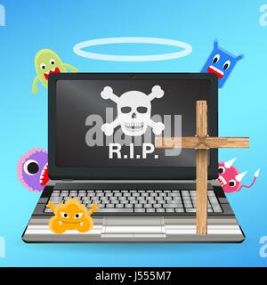 laptop computer dead by virus infected vector Stock Vector