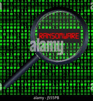 magnifying glass scanning data and found ransomware Stock Vector