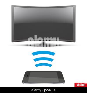 Wireless Controlling Modern led tv with smartphone Stock Vector