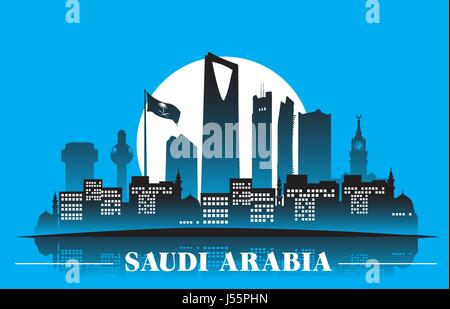 Kingdom of Saudi Arabia Famous Buildings Vector Background. Editable Vector Illustration Stock Vector