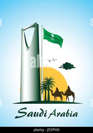 Kingdom of Saudi Arabia Famous Buildings Vector Background. Editable Vector Illustration Stock Vector