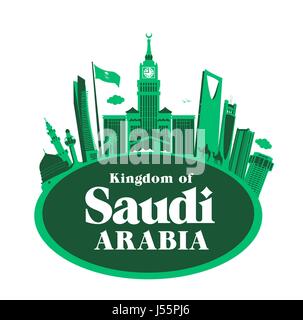 Kingdom of Saudi Arabia Famous Buildings Vector Background. Editable Vector Illustration Stock Vector