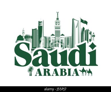 Kingdom of Saudi Arabia Famous Buildings Vector Background. Editable Vector Illustration Stock Vector