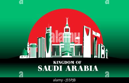 Kingdom of Saudi Arabia Famous Buildings Vector Background. Editable Vector Illustration Stock Vector