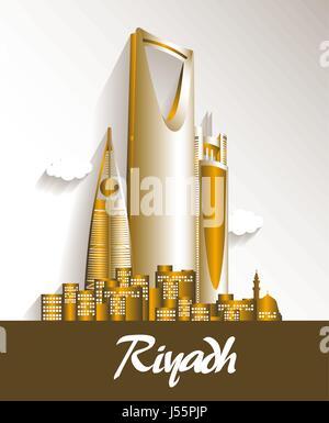 City of Riyadh Saudi Arabia Famous Buildings Vector Design. Editable Vector Illustration Stock Vector