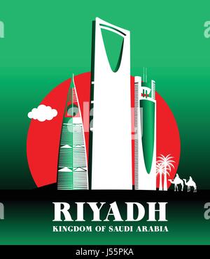 City of Riyadh Saudi Arabia Famous Buildings Vector Design. Editable Vector Illustration Stock Vector