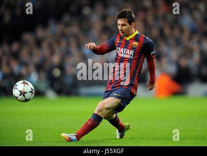 LIONEL MESSI BARCELONA FC ETIHAD STADIUM MANCHESTER ENGLAND 18 February 2014 Stock Photo