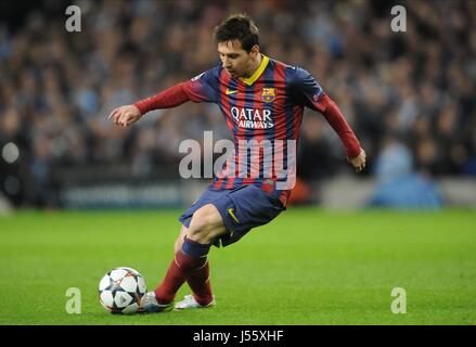 LIONEL MESSI BARCELONA FC ETIHAD STADIUM MANCHESTER ENGLAND 18 February 2014 Stock Photo