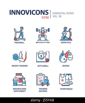 Gym - modern color vector single line icons set Stock Vector