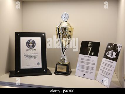 Ankara. 10th May, 2017. The photo taken on May 10, 2017 shows the Guinness World Record certificate for Gokyay Chess Museum in Ankara, Turkey. Gokyay Chess Museum, with a collection of 609 chess sets from 105 countries and regions, is one of the biggest chess museums around the world. Akin Gokyay, founder and donator of the museum, started to collect chess sets since 1975 and won Guinness Records Certificate in 2012. Credit: Qin Yanyang/Xinhua/Alamy Live News Stock Photo