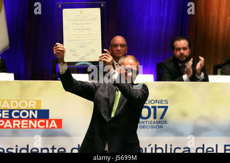 Quito, Ecuador. 16th May, 2017. Ecuador's Vice President-elect Jorge Glas holds the vice president credential at a ceremony in Quito, capital of Ecuador, on May 16, 2017. Ecuador's National Electoral Council on Tuesday presented the credentials of the elected president and vice president to Lenin Moreno and Jorge Glas respectively. They are due to take office on May 24. Credit: ANDES/Xinhua/Alamy Live News Stock Photo