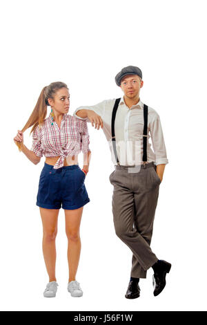 Image of a young man in a cap and woman in shorts Stock Photo