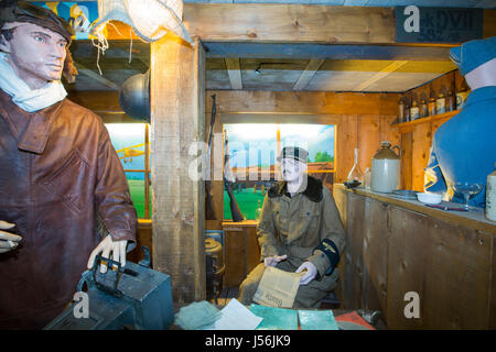 German soldiers in a bunker in the underground Battle of the Somme museum in Albert, which is in the ancient tunnels that were by the townsfolk to she Stock Photo