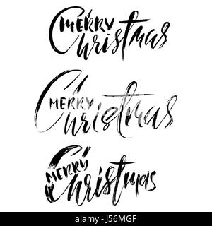 Hand drawn calligraphy set. Merry Christmas. Modern dry brush lettering design for posters, cards, invitations, stickers, banners, ets. Vector typography illustration. Stock Vector