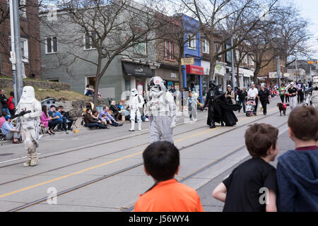 the Star Wars characters walk along the Queen St E Toronto during the Beaches Easter Parade 2017 Stock Photo