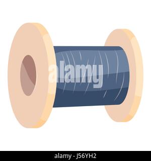 Wooden coil with blue threads icon, cartoon style Stock Vector