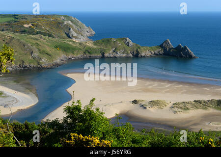 Three Cliffs Bay from Notts Hill Gower Wales Stock Photo