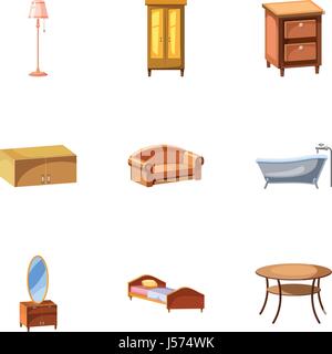Home furniture icons set, cartoon style Stock Vector