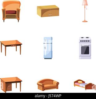 Type of furniture icons set, cartoon style Stock Vector