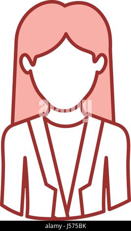 red contour of half body of faceless woman with formal suit and long hair Stock Vector