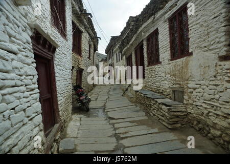 The village of Marpha in Lower Mustang, Nepal, is a traditional village of white-washed homes. Stock Photo