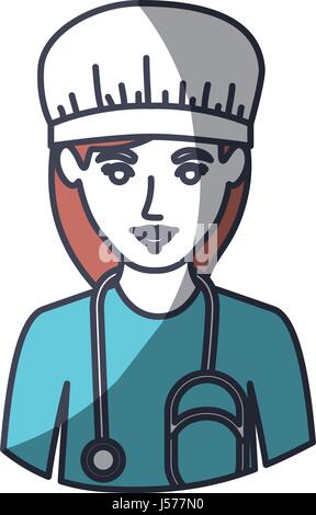 color silhouette and thick contour of half body of nurse Stock Vector