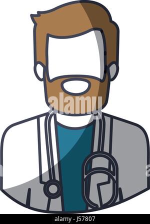 color silhouette and thick contour of half body of faceless bearded doctor Stock Vector