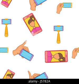 Photo on mobile phone pattern, cartoon style Stock Vector